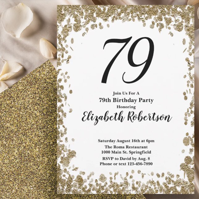 Elegant 79th Birthday Invitation With Gold Sequins Inbjudningar (Skapare uppladdad)