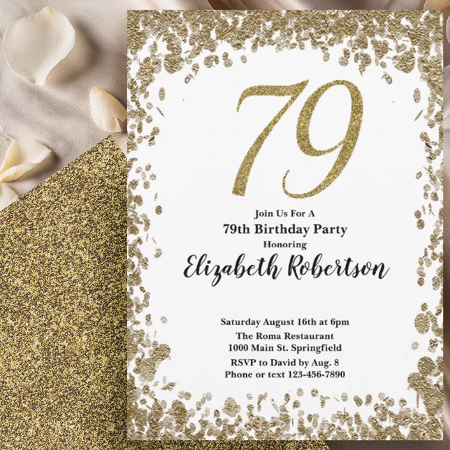 Elegant 79th Birthday Invitation With Gold Sequins Inbjudningar (Skapare uppladdad)
