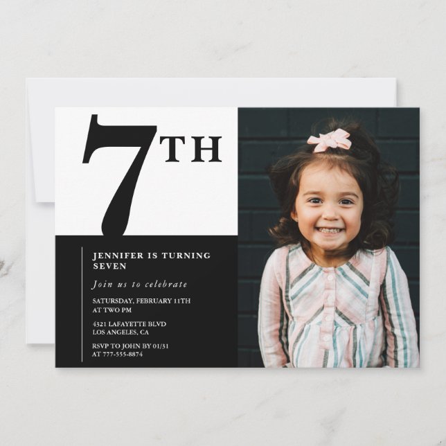 Elegant 7-års inbjudan Tjej Chic Foto (Framsida)