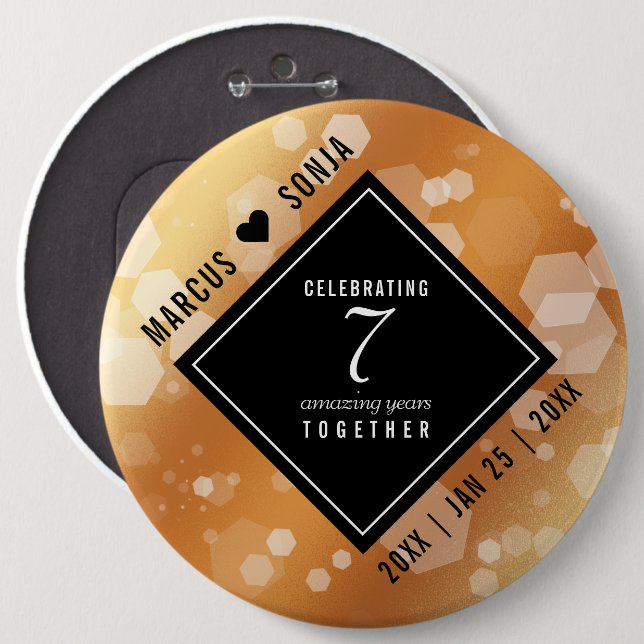 Elegant 7:e-kopparårsdagen Bröllop Firande Knapp (Framsida & baksida)