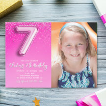 Elegant 7th Birthday girl with photo Numer Ballon