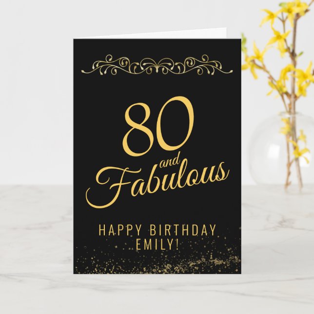Elegant 80 and Fabulous Ornament 80th Birthday Kort (Gul blomma)