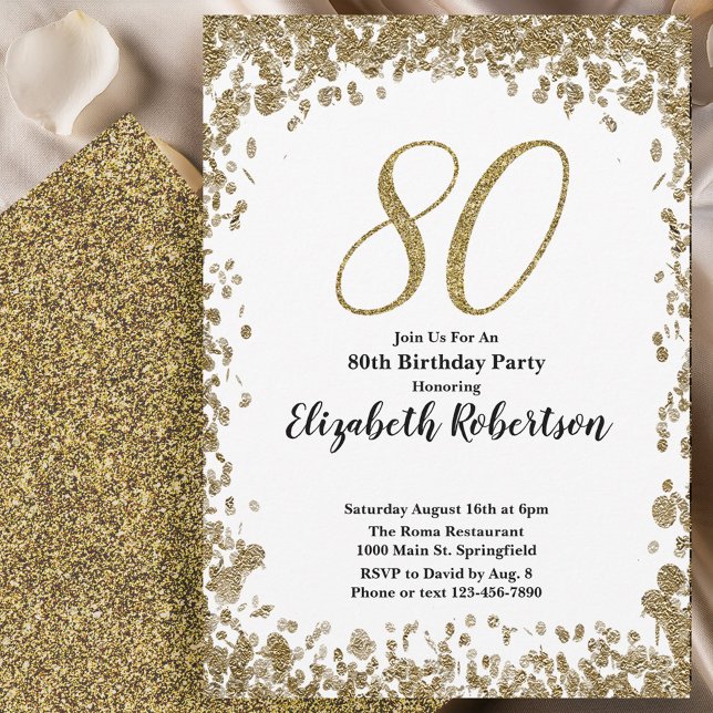 Elegant 80-års födelsedagsinbjudan med guldsequins inbjudningar (Skapare uppladdad)