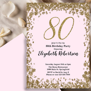 Elegant 80-års födelsedagsinbjudan med guldsequins inbjudningar