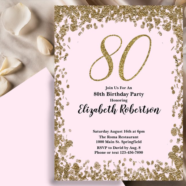 Elegant 80-års födelsedagsinbjudan med guldsequins inbjudningar (Skapare uppladdad)