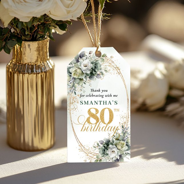Elegant 80-årsdag Boho grönska presentkort Presentetikett (Elegant 80th Birthday Boho Greenery Gift Tag)