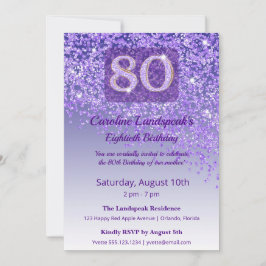 Elegant 80-årsdag Lila Glitter  Inbjudningar