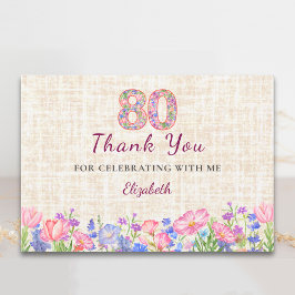 Elegant 80-årsdag Tack för henne - Rosa blommor Kort