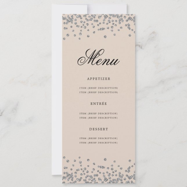 Elegant 80-årsdagmeny Silver Konfetti Beige  Inbjudningar (Baksida)