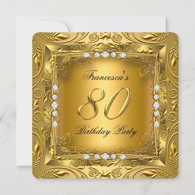 Elegant 80-årsfest Elite Guld Diamanter Inbjudningar (Framsida)