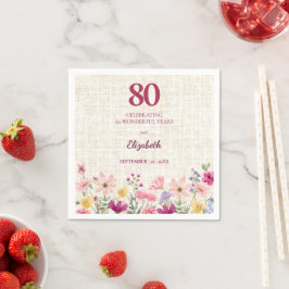 Elegant 80-årsfirande för henne - Linneblommor Pappersservett
