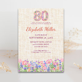 Elegant 80-årsfirande för henne - Rosa blommor Inbjudningar