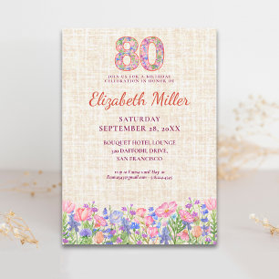 Elegant 80-årsfirande för henne - Rosa blommor Inbjudningar