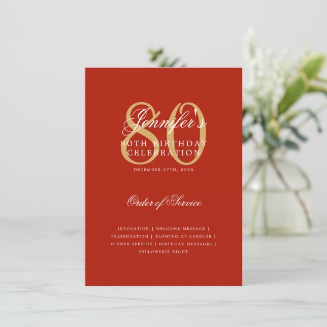 Elegant 80-årsfirande Program Guld Rött Meny (Stående Fram)
