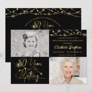 Elegant 80:e födelsedag med Guld Ljus 2 Foton Inbjudningar