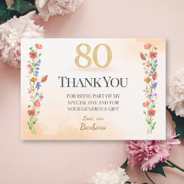 Elegant 80:e födelsedagen - 80 år Wildblommor Tack Kort