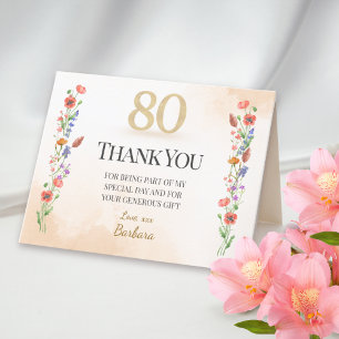 Elegant 80:e födelsedagen - 80 år Wildblommor Tack Kort