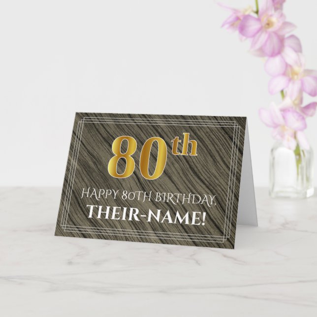 Elegant 80:e födelsedagen: Faux Wood, Faux Guld lo Kort (Orkide)
