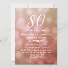 Elegant 80:e födelsedagen för henne i Rosa Bokeh Inbjudningar