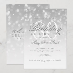 Elegant 80:e födelsedagen Silver Bokeh Gnistra Lju Inbjudningar