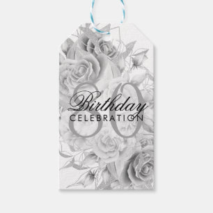 Elegant 80:e Födelsedagsfesten Blommigt Silver Whi Presentetikett