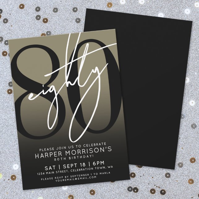 Elegant 80:e Födelsedagsfesten Guld Inbjudningar (Elegant Eighty Gold 80th Birthday Party Invitation)