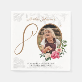 Elegant 80:e Födelsedagsfestens Blommigt Botaniskt Pappersservett