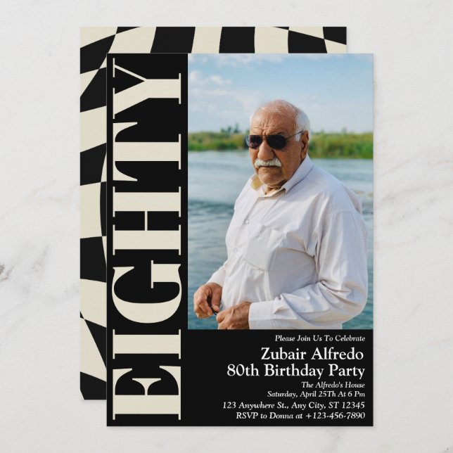 Elegant 80:e Födelsedagsfestens foto Inbjudningar (Fram/baksida)