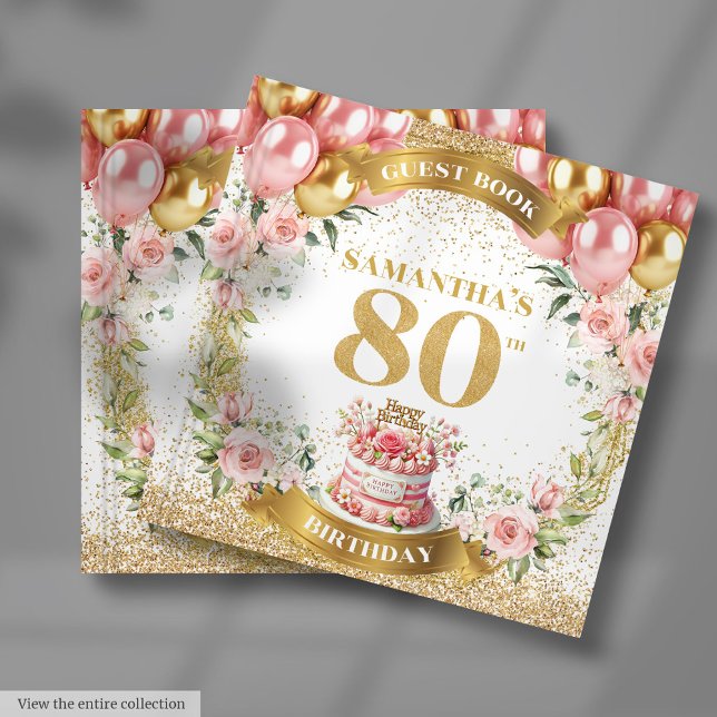Elegant 80:e födelsedagsgästen Bok Boho  Blommigt (Elegant 80th Birthday Guest Book Boho Blush Floral)