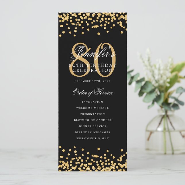 Elegant 80:e födelsedagsprogrammet Guld Confetti M Inbjudningar (Stående Fram)