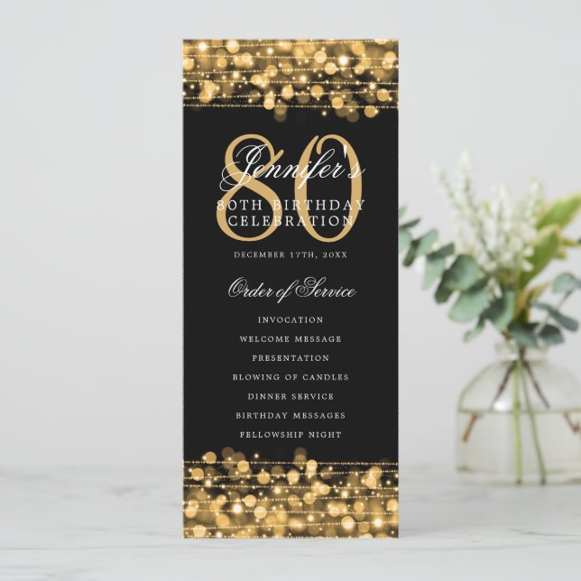 Elegant 80:e födelsedagsprogrammet Guld Menu+Tack Inbjudningar (Stående Fram)