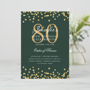 Elegant 80:e födelsedagsprogrammet Menu Guld Grönt Inbjudningar