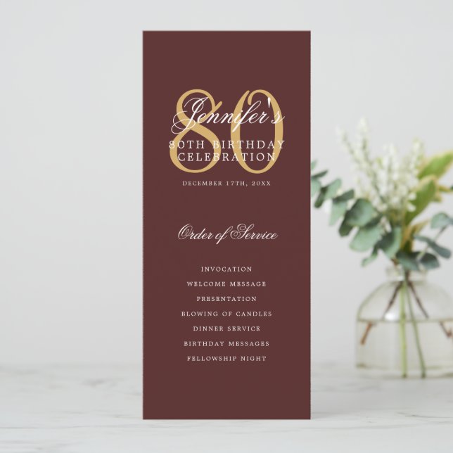 Elegant 80:e Guld Burgundy-menyn+Tack Inbjudningar (Stående Fram)