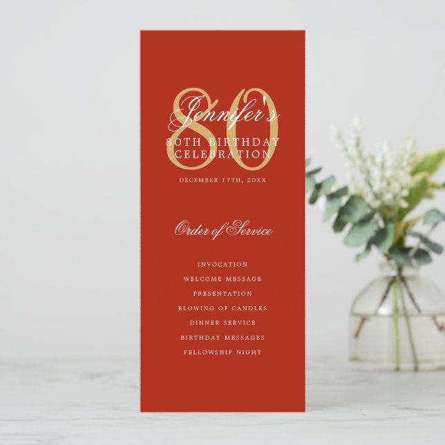 Elegant 80:e Guld Red Menu+Tack Inbjudningar (Stående Fram)