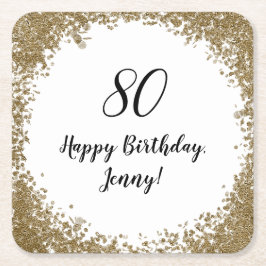 Elegant 80:e milstolpen Födelsedagsfest Black Guld Underlägg Papper Kvadrat