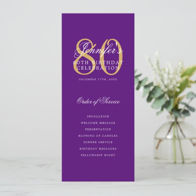 Elegant 80:e  Program Guld Lila Menu+Tack (Stående Fram)