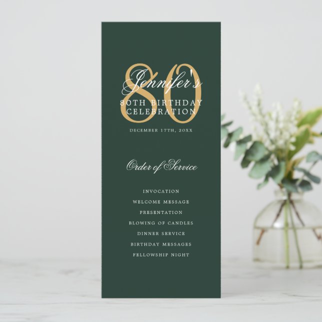 Elegant 80:e programmenyn Guld Grönt Meny+Tack Inbjudningar (Stående Fram)