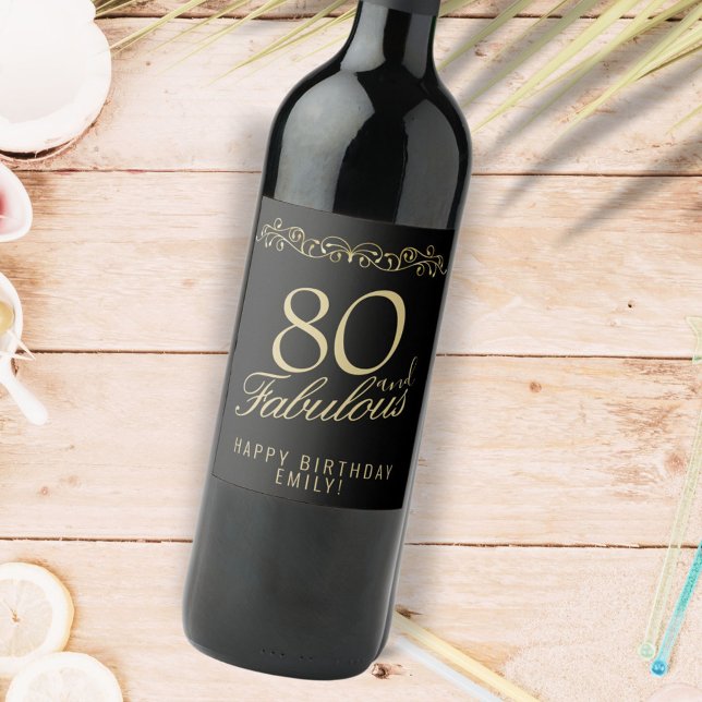 Elegant 80 och Fabulous Ornament 80 Birthday Vinflaska Etikett (Skapare uppladdad)