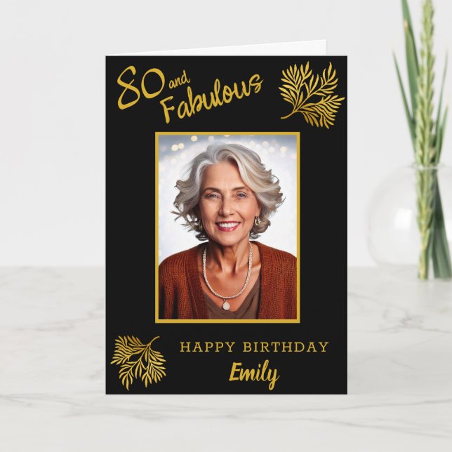 Elegant 80 och fantastisk guldflora 80-årsdag kort (Framsida)