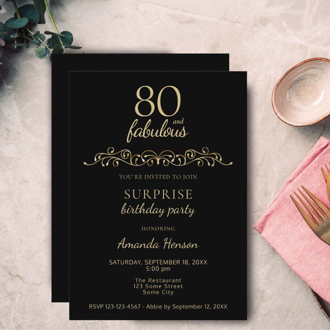 Elegant 80 och fantastisk prydnad 80-årsdag inbjudningar (Skapare uppladdad)