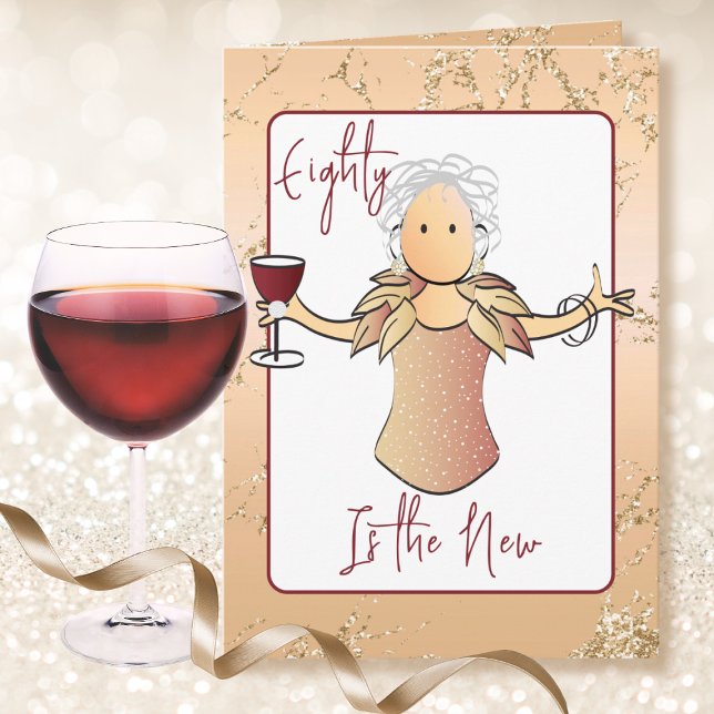 Elegant 80 och födelsedag i Fabulous Tecknad Guld Kort (Skapare uppladdad)