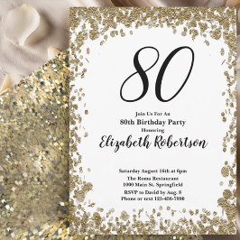 Elegant 80th Birthday Invitation For Her in Gold Inbjudningar