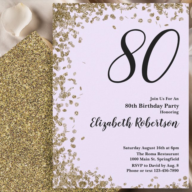 Elegant 80th Birthday Invitation Gold Sequins Inbjudningar (Skapare uppladdad)