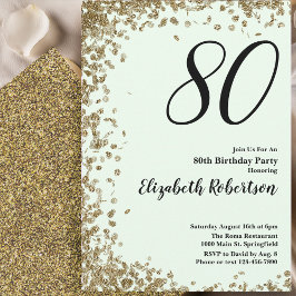 Elegant 80th Birthday Invitation Green Gold Sequin Inbjudningar