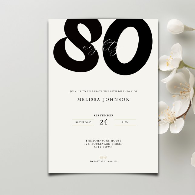 Elegant 80th Birthday Invitation - Minimal Style Inbjudningar (Skapare uppladdad)