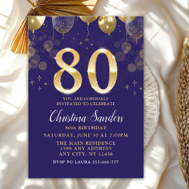 Elegant 80th Birthday Invitation with Gold Ballons Inbjudningar