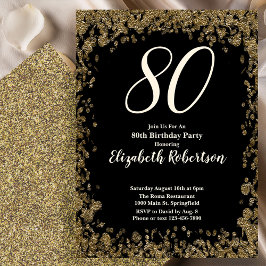 Elegant 80th Birthday Invitation With Gold Sequins Inbjudningar