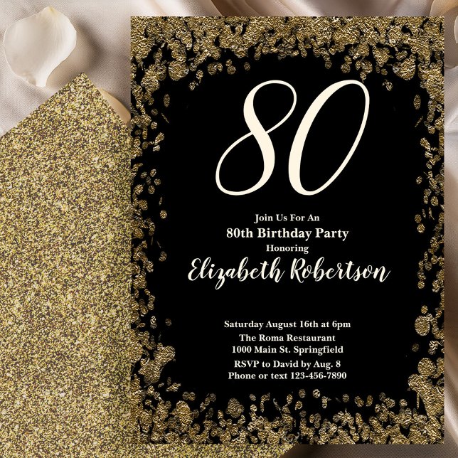 Elegant 80th Birthday Invitation With Gold Sequins Inbjudningar (Skapare uppladdad)