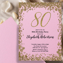 Elegant 80th Birthday Invitation With Gold Sequins Inbjudningar