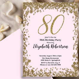 Elegant 80th Birthday Invitation With Gold Sequins Inbjudningar